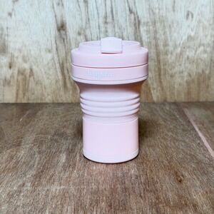 Hanara Pink Collapsible Silicone Cup with Straw BPA Free 550ML Travel hiking